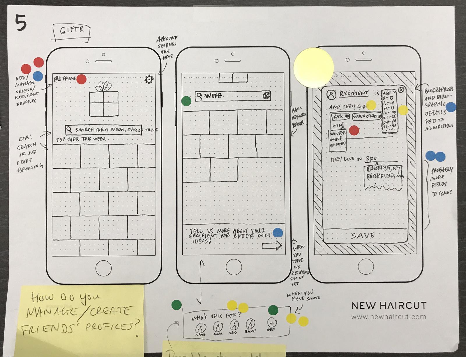 photo of my hand-drawn phone screen wireframe